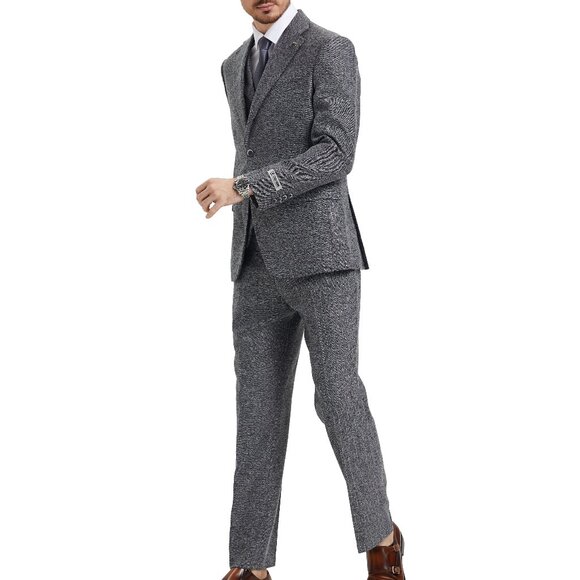 Grey Tweed 3 Piece Stacy Adams Men's Suit - Picture 2 of 6